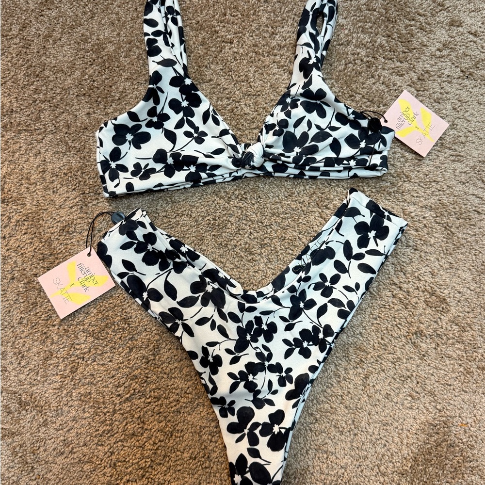 Skatie Black and White Floral Bikini